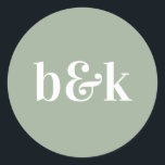 Minimalist Monogram Initials Sage Green Wedding Classic Round Sticker<br><div class="desc">Modern,  minimal,  minimalist wedding design with big bold letters in tone colour: Sage,  light Green  (colour,  font,  text,  size can be changed).  With date and bride and groom monograms,  monogrammed (initials).  Stickers / seals for wedding invitation envelopes. Perfect for that young couple for fall/autumn wedding.</div>