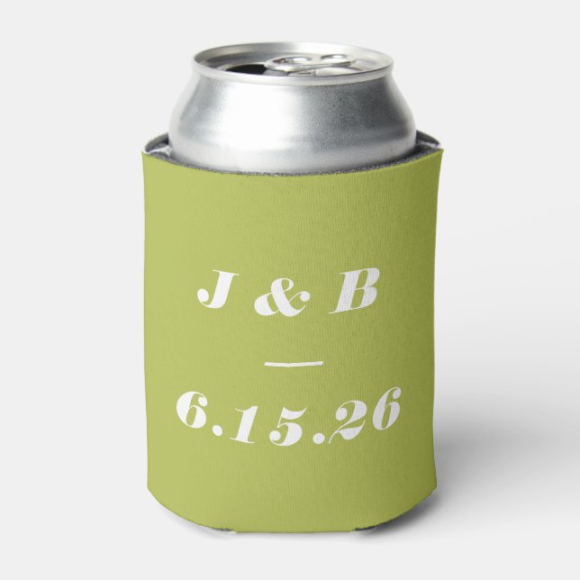 Minimalist Monogram Lime Chartreuse Wedding Custom Can Cooler (Can Front)