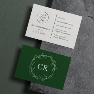 Minimalist Monogram Logo Green Olive Wreath Business Card