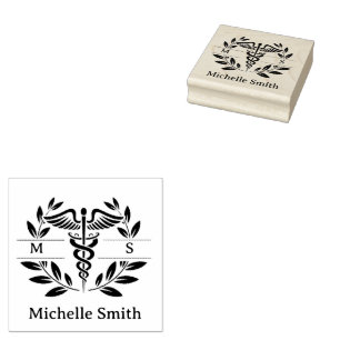 Minimalist Monogram Medical Symbol Doctor Nurse Rubber Stamp