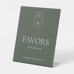 Minimalist Monogram Moss Green Wedding Favour Pedestal Sign