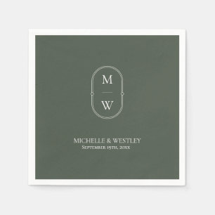 Minimalist Monogram Moss Green Wedding Napkin