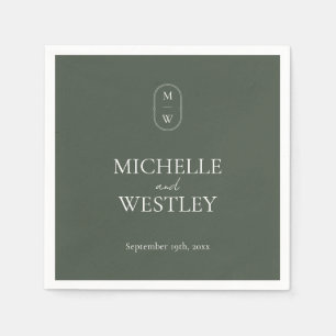Minimalist Monogram Moss Green Wedding Napkin