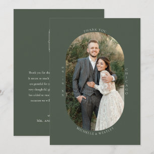 Minimalist Monogram Moss Green Wedding Photo Thank You Card
