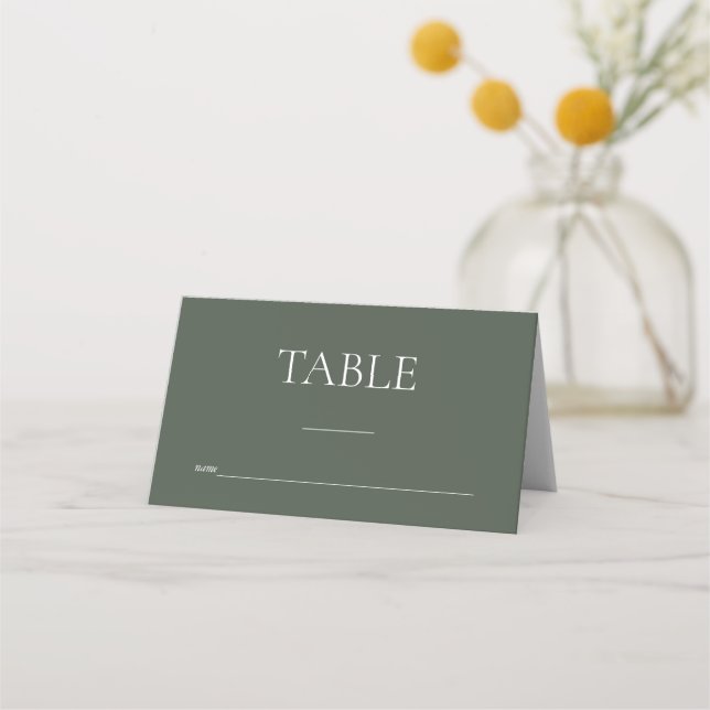 Minimalist Monogram Moss Green Wedding Place Card (Front)