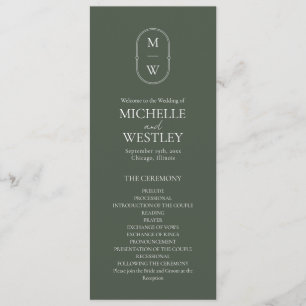 Minimalist Monogram Moss Green Wedding Programme