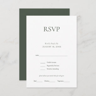 Minimalist Monogram Moss Green Wedding RSVP Card
