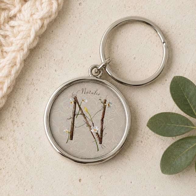 Minimalist Monogram N: Dainty Florals & Vines Key Ring (Creator Uploaded)