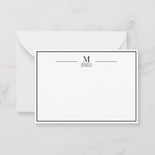 Minimalist Monogram Name Boarder Black & White Card