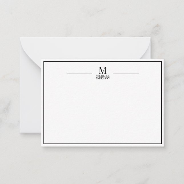 Minimalist Monogram Name Boarder Black & White Card (Front)
