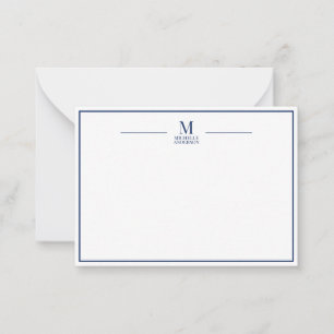 Minimalist Monogram Name Boarder Navy & White Card