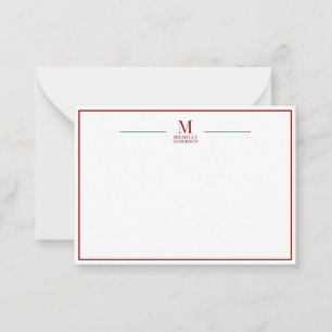 Minimalist Monogram Name Boarder Red & White Card