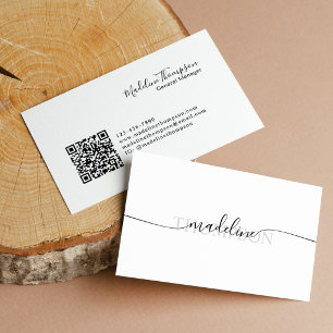 Minimalist Monogram Name Script QR Code Business Card