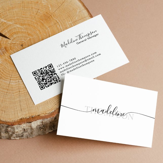 Minimalist Monogram Name Script QR Code Business Card (Creator Uploaded)