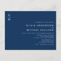 Minimalist Monogram Navy Blue QR Code Wedding