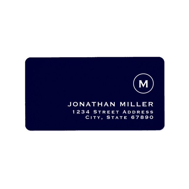 Minimalist Monogram Navy Blue Return Address Label (Front)