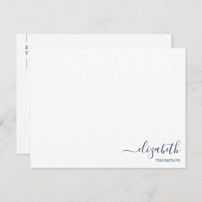 Minimalist Monogram Navy Blue Simple  Card (Front/Back)