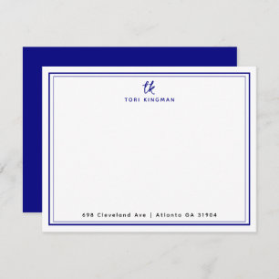 Minimalist Monogram Navy Blue Two Borders Flat Card