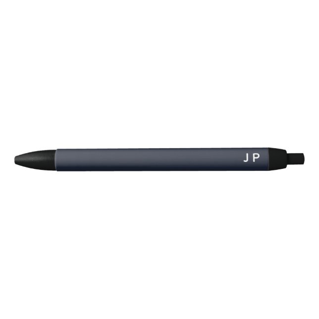Minimalist Monogram Navy Blue White Gift Black Ink Pen (Front)