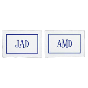 Minimalist Monogram Navy Blue White Rectangle Pillowcase