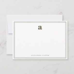 Minimalist Monogram Olive Green Two Border Card
