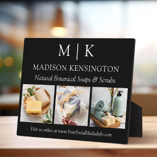 Minimalist Monogram or Add Logo Business 3 Photo Plaque