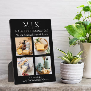 Minimalist Monogram or Add Logo Business 4 Photo Plaque