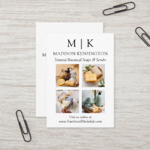 Minimalist Monogram or Add Logo Business 4 Photos Business Card