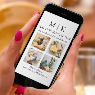 Minimalist Monogram or Add Logo Business 4 Photos Card