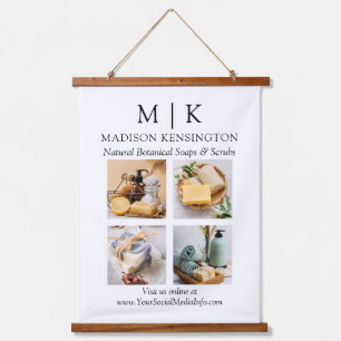 Minimalist Monogram or Add Logo Business 4 Photos Hanging Tapestry
