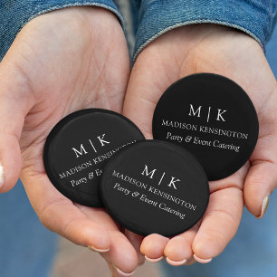 Minimalist Monogram or Add Logo Business Black 6 Cm Round Badge