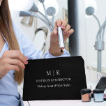 Minimalist Monogram or Add Logo Business Black Accessory Pouch<br><div class="desc">Modern Minimalist Assessory Pouch Bag. Black & White or choose your custom colours. Perfect for small business, company brands, self employed, makeup artists, hair stylists, use as a travel bag and more. Easy to personalise with your monogram initials, business name and information, job title, slogan or even add your logo...</div>