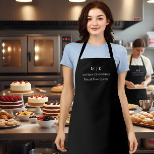 Minimalist Monogram or Add Logo Business Black Apron