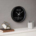 Minimalist Monogram or Add Logo Business Black Clock<br><div class="desc">Modern Minimalist Wall Clock. Black & White or choose your custom colours. Perfect for small business,  company brands,  self employed home office,  corporate decor and more. Easy to personalise with your monogram initials,  business name and information,  job title,  slogan or even add your logo or personal brand design.</div>