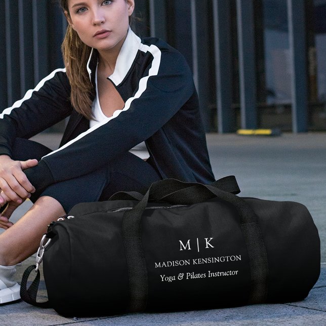 Minimalist Monogram or Add Logo Business Black Duffle Bag (Edit to Customize text, colors and more.)