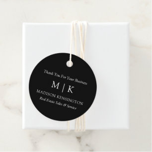 Minimalist Monogram or Add Logo Business Black Favour Tags