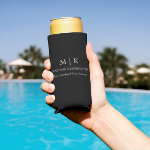 Minimalist Monogram or Add Logo Business Black Seltzer Can Cooler