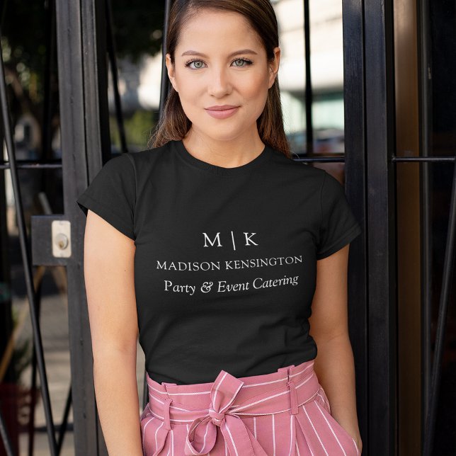 Minimalist Monogram or Add Logo Business Black T-Shirt (Creator Uploaded)