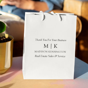 Minimalist Monogram or Add Logo Business Medium Gift Bag