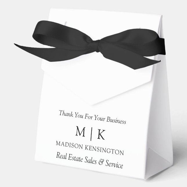 Minimalist Monogram or Add Logo Business Ribbon Favour Box (Front)