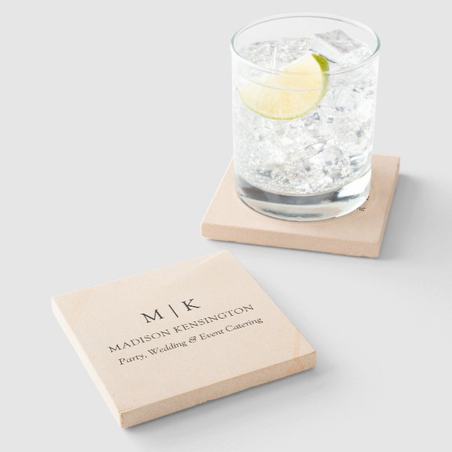 Minimalist Monogram or Add Logo Business Sandstone Stone Coaster (Side)