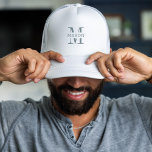 Minimalist Monogram Personalised Trucker Hat<br><div class="desc">Top off your look with our custom white baseball cap, personalised with a minimalist monogram initial and your name for a clean, stylish design. Made from premium materials, this cap is lightweight, comfortable, and adjustable, making it perfect for any outdoor activity. Whether you're hitting the golf course, enjoying a casual...</div>