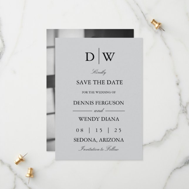 Minimalist Monogram Photo Save The Date (Front/Back In Situ)