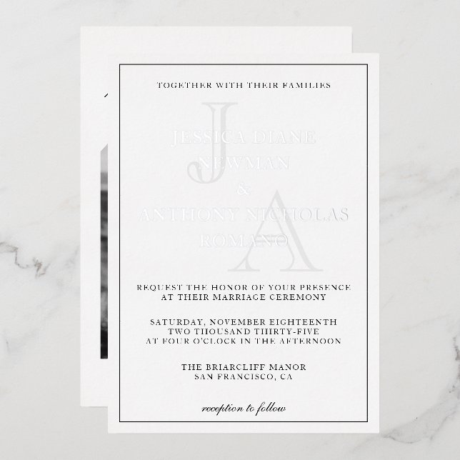 Minimalist Monogram Photo Wedding Foil Invitation (Front/Back)