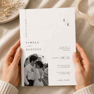 Minimalist Monogram Photo Wedding Invitation