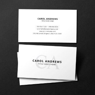Minimalist Monogram Plain White Business Card