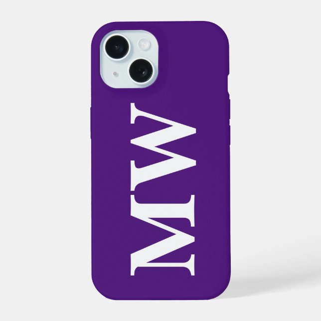 Minimalist Monogram Purple Initial Stylish Modern iPhone 15 Case (Back)