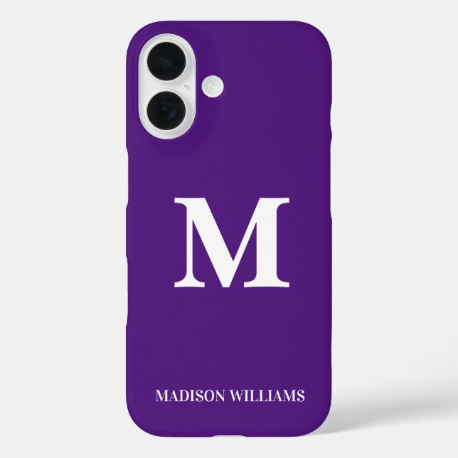 Minimalist Monogram Purple & White Stylish Modern Case-Mate iPhone Case (Back)