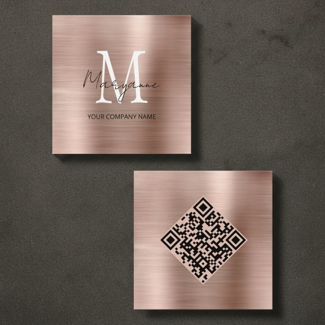 Minimalist Monogram QR Code Square Business Card (Creator Uploaded)