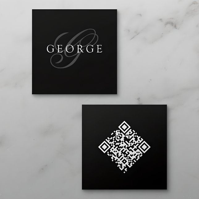 Minimalist Monogram QR Code Square Business Card (Creator Uploaded)